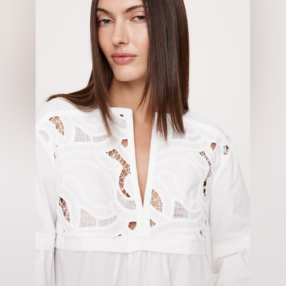 Banana Republic Tops - Banana Republic Embroidered Cotton Poplin Popover Top White